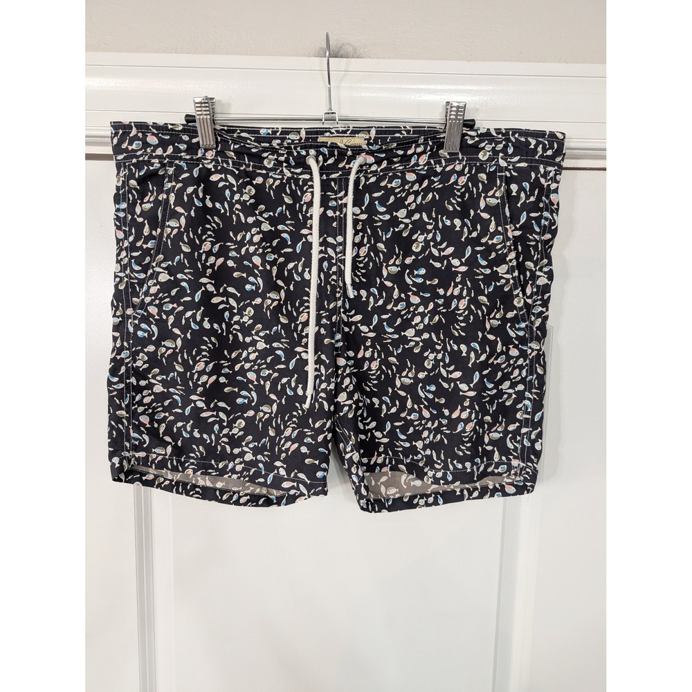 J Crew Swim‎ Trunks Mens Size S Fish Print Navy Blue Liberty Fabric Board Shorts